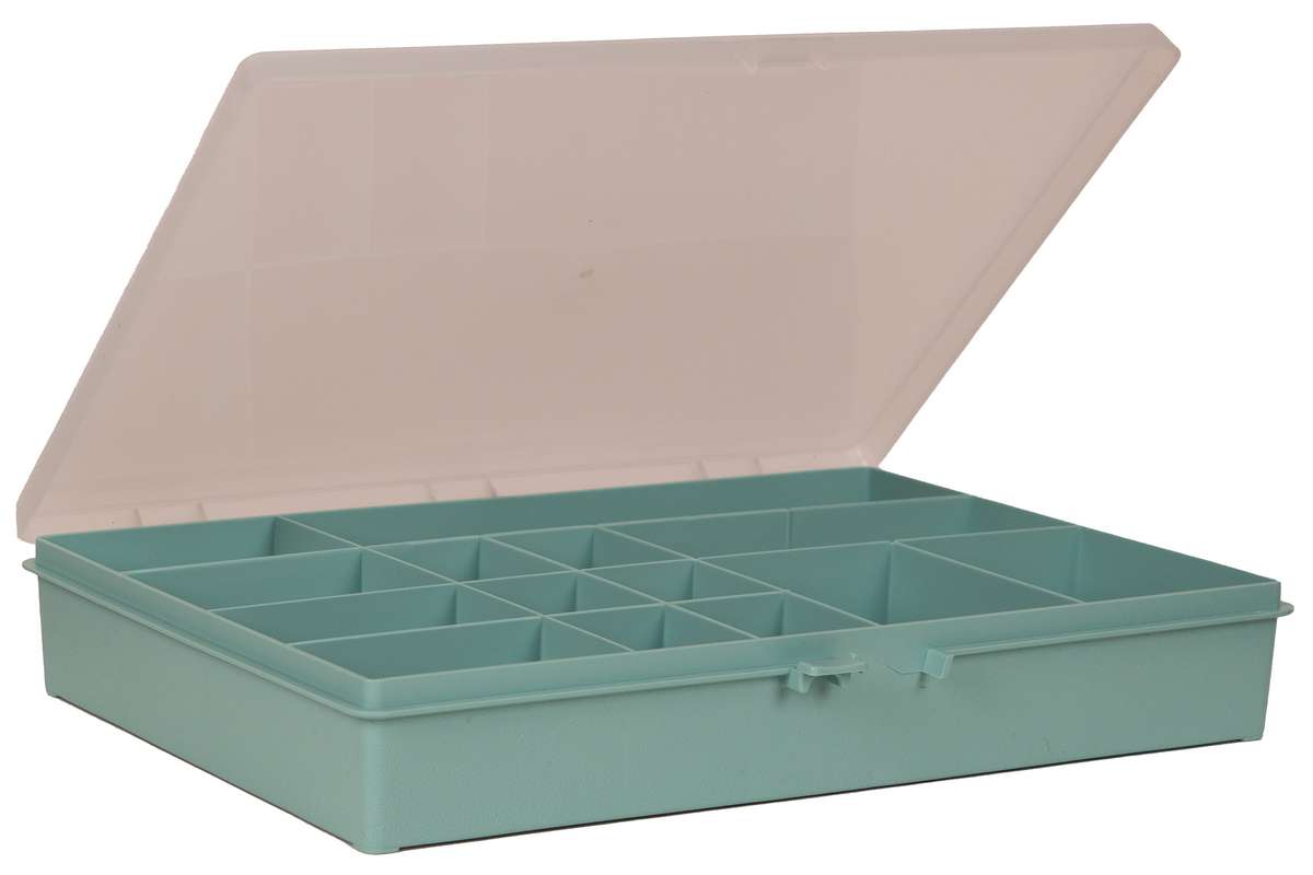 Opbevaringsboks m/14 rum 5,5x33,2x25,4cm, turkis